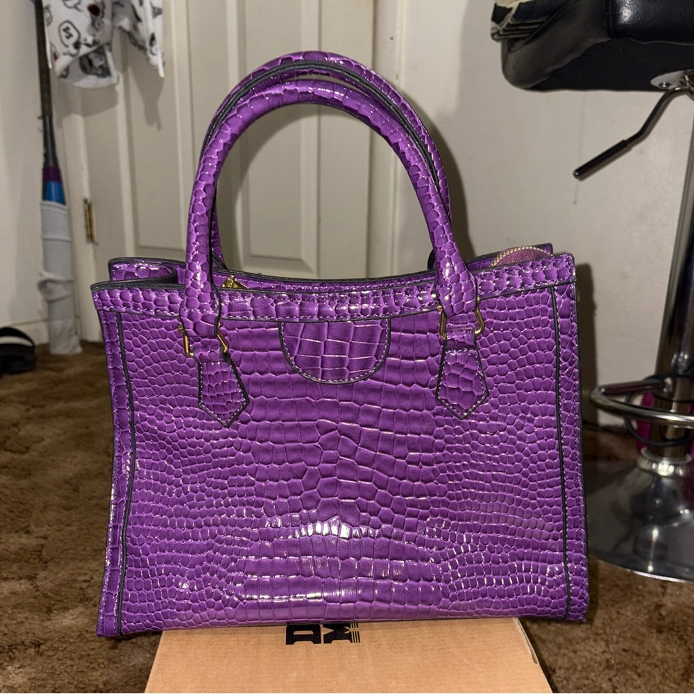 Purple Crocodile-Embossed Handbag